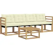 vidaXL Outdoor-Sofagarnitur mit Kissen 5 pcs Weiß und Creme