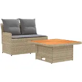 vidaXL Garten Armlehnen Sofa mit Klapptisch 2 Stück Beige und Hellgrau