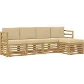 vidaXL Outdoor-Sofagarnitur mit Kissen 5 pcs Weiß und Beige Polyester