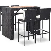 vidaXL Möbel 5-tlg. Garten-Bar-Set Poly Rattan und Akazienholz Schwarz - Balkonmöbel 49564