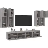 vidaXL CLORIS 7-tlg. TV-Wohnwand mit LED-Leuchten Grau Sonoma - TV-Schränke LL0000254985