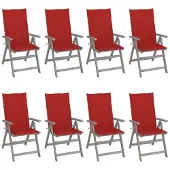 vidaXL Stabli Möbel Verstellbare Gartenstühle mit Auflagen 8 Stk. Grau Akazienholz CC3428106