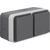 Hager WNC144 Steckdose SCHUKO AP 2fach waagerecht mit Klappd., 4 Leitungseinf., W.1 IP55,grau