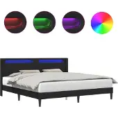 vidaXL Bettrahmen mit LED-Lichtleisten Schwarz 200 x200 cm Kunstleder