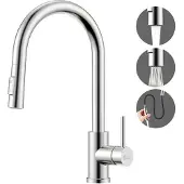OEM Edelstahl-Küchenarmatur mit Ausziehbrause, 2 Strahlarten, Hochdruck, 360° drehbar, einhebelig, silber gebürstet