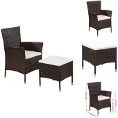 vidaXL Gartenstuhl und Hocker mit Polstern Poly Rattan Braun - Gartenstühle