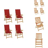 vidaXL Gartenstühle 4 Stk. mit Roten Kissen Massivholz Teak - Gartenstühle