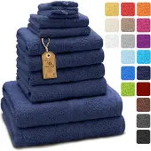 NatureMark Handtuch Set, navyblau, aus 100% Baumwolle, 4 Hand-, 2 Dusch-, 2 Gästetücher & 2 Waschlappen, 500 g/m2