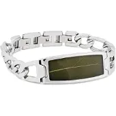 Holzkern Herren-Armband Edelstahl Modulus Blatt Grün/Silberfarben