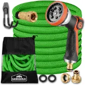 Gardebruk Flexibler Gartenschlauch 7,5m 3fach Latexkern Vollmessing Adapter 1/2" 3/4" Zoll Wandhalterung Tasche Flexschlauch Wasserschlauch Grün
