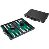 Philos Backgammon Spiel schwarz grün medium Kunstleder klassisches Brettspiel