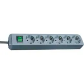 Brennenstuhl Eco-Line Steckdosenleiste mit Schalter 6-fach silbergrau 1,5m H05VV-F 3G1,5, 1159540015