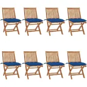 vidaXL Klappstühle mit Kissen, 8-teilig, Massivholz Teakholz