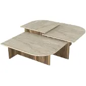 Vente-unique Ineinander schiebbare Couchtische - Effekt beiger Travertin und dunkles Naturholz - OMELINA