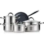 Stalgast Edelstahl Kochgeschirr-Set 9-teilig mit Sandwichboden, Kaltgriffen und Glasdeckeln für Induktion