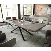 DELIFE Esstisch Edge 260x100 XL Akazie Platin Kreuzgestell Rechteck Schwarz Live-Edge