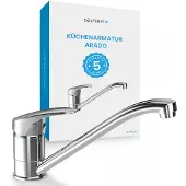 Bächlein Küchenarmatur 360 Grad schwenkbar (Chrom)– Einhand-Spültischbatterie Chrom mit 360° schwenkbarem Auslauf, Wasserhahn für die Küche in extra massiver Ausführung