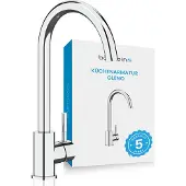 Bächlein Küchenarmatur 360 Grad schwenkbar - in Chrom – Einhand-Spültischbatterie mit 360° schwenkbarem Auslauf, Wasserhahn für die Küche