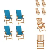 vidaXL Gartenstühle 4 Stk. mit Blauen Kissen Massivholz Teak - Gartenstühle