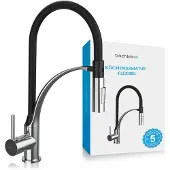 Bächlein Küchenarmatur 360 Grad schwenkbar (gebürsteter Edelstahl) – Einhand-Spültischbatterie mit flexiblem Hals und Brause mit Umschalt-Taste, Küchen-Wasserhahn mit magnetischer Halterung
