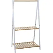 Mendler Bambus Standgarderobe HWC-Q32, Garderobenständer Kleiderständer Schuhregal, Stange 2 Ablagen 130x70x44cm ~ natur-weiß
