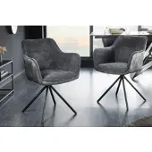 Riess Stuhl VERONA dunkelgrau schwarz Samt Strukturstoff Metallbeine mit Armlehne drehbar