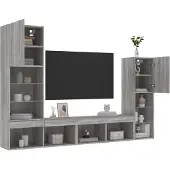 vidaXL 4-tlg. Wohnwand mit LED-Beleuchtung Grau Sonoma Holzwerkstoff 3216659