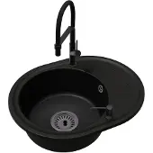 Brado Küchenspüle Einbecken Bella mit Siphon, Venice Armatur Schwarz und Seifenspender