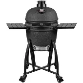 Grill Guru Prime Matt Black Kamado Medium Holzkohlegrill 41 cm mit 2 Rosthöhen, Keramikgehäuse, Thermometer & 4 Rollen