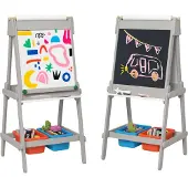 AIYAPLAY 3-IN-1 Kindertafel, doppelseitige Kinder Staffelei mit Kreidetafel, Whiteboard