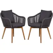 Mr. Deko 2er Set Diningsessel Solana Rope - inkl. Kissen - dunkelgrau