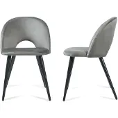 En.casa Esszimmerstuhl ’Karijoki’ 2er Set Polsterstühle Samt Metallbeine 77 x 50 x 55 cm Grau / Schwarz