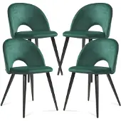 En.casa Esszimmerstuhl ’Karijoki’ 4er Set Polsterstühle Samt Metallbeine 77 x 50 x 55 cm Dunkelgrün / Schwarz