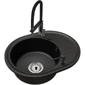 Brado Granit Küchenspüle Einbecken BELLA mit Siphon, Armatur LUK Schwarz und Seifenspender