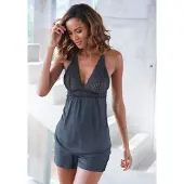 LASCANA Shorty Set, 2 tlg. mit transparentem Spitzeneinsatz