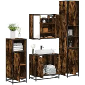 vidaXL 4-tlg. Badmöbel-Set Räuchereiche Holzwerkstoff