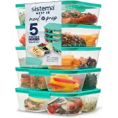 Sistema Nest IT Frischhaltedosen Meal Prep Boxen | 1,9 l luftdichte Vorratsdosen mit DREI Fächern und Deckeln | Grün | 5 Stück