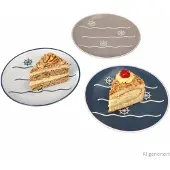 MamboCat 6er Set Dessertteller Steuerrad Keramik weiß beige blau Kuchenteller 6Pers
