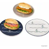MamboCat 6er Set Dessertteller Anker Keramik weiß beige blau Kuchenteller 6Pers