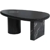 Vente-unique Marmor Couchtisch mit Eichenfurnier - Schwarz - MARSULA