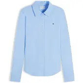 Tommy Hilfiger Langarmbluse "SLIM PIQUE", Damen, Gr. L (42/44), blau (vessel blau), Web, Obermaterial: 96% Baumwolle, 4% Elasthan, unifarben, normal, Blusen Langarmbluse, Baumwollmischung, slim fit