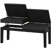 OKWISH Klavierhocker Kunstleder Schwarz 105x37x48-58 cm, höhenverstellbar, Doppelsitz mit Stauraum, Kautschukholz-Beine