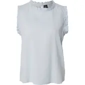 Vero Moda Rüschentop "VMTRINE SL TOP WVN NOOS", Damen, Gr. XL, cashmere blau, Web, Obermaterial: 100% Baumwolle, unifarben, normal, Rundhals, Tops Rüschentop, Baumwolle