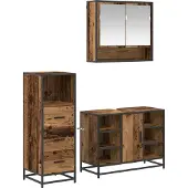 vidaXL Badezimmermöbel-Set mit Schubladen 3 pcs Altholz Holzwerkstoff