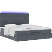 vidaXL Ottoman-Bett mit Matratzen & LEDs Dunkelgrau 200x200 cm Samt