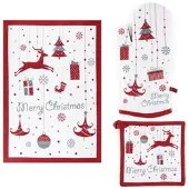 Excelsa Küchentextilien-Set 3-Teilig Merry Christmas Baumwolle Bunt