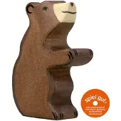 Holztiger Braunbär aus Holz - klein, sitzend