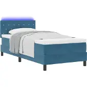 vidaXL LED Boxspringbett mit Matratze Dunkelblau 90 x 190 cm Samt