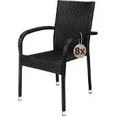 Casaria Gartenstühle 8er Set Stapelbar Wetterfest Polyrattan Outdoor 160kg Garten Terrasse Balkon Stuhl mit Armlehne Gartensessel Stapelstühle Schwarz