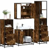 vidaXL 4-tlg. Badmöbel-Set Räuchereiche Holzwerkstoff